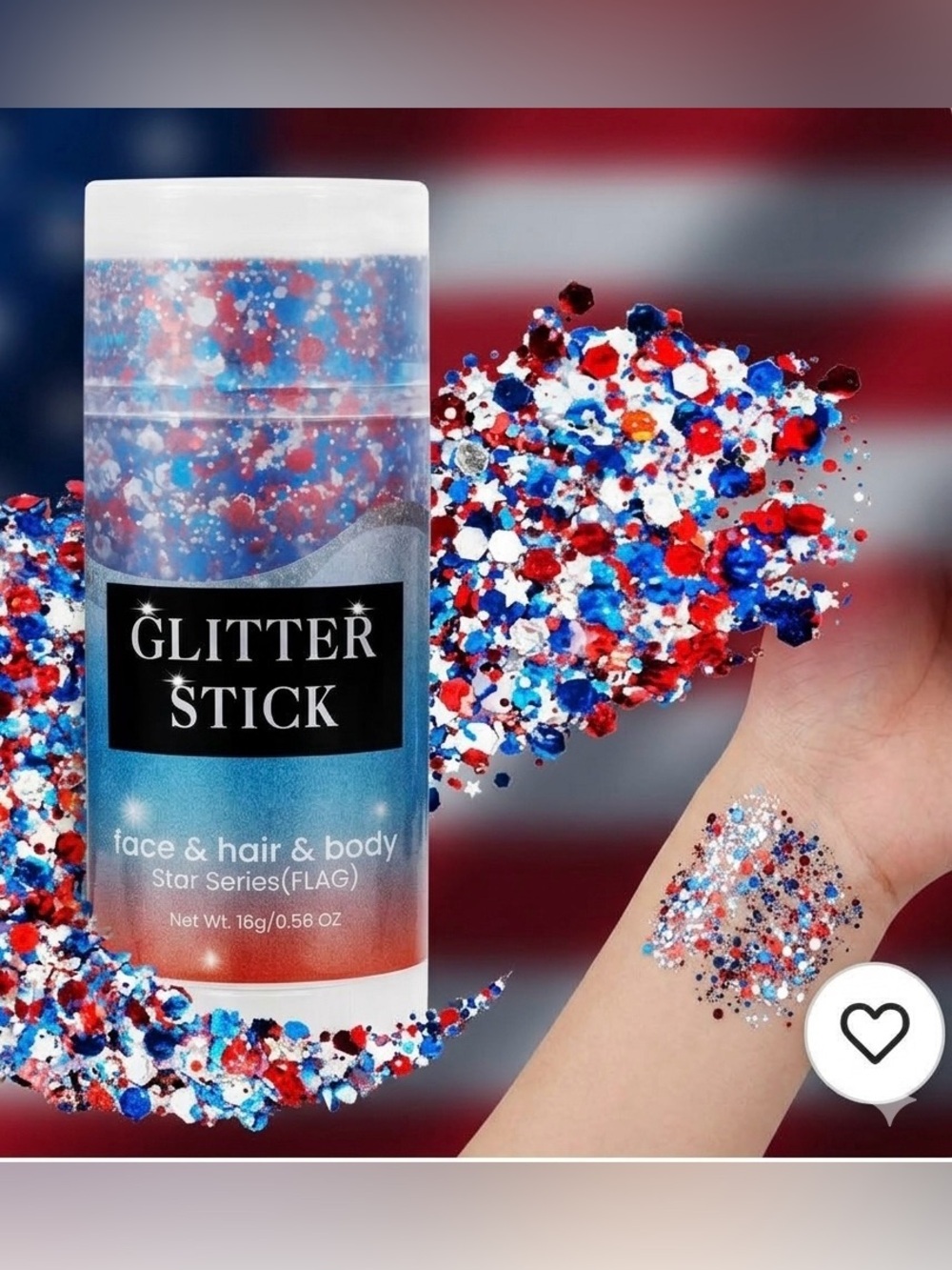 Tricolor Shine Bar Red, White and Blue| Self-adhesive Glitter for Face and Body